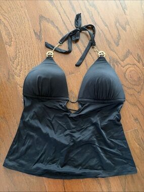 Victoria’s Secret Black Halter Tankini Top with Gold Toggle Accents